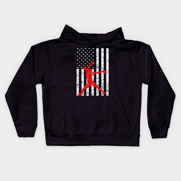 American Flag Girls Softball Player Kids Hoodie by Magic Ball